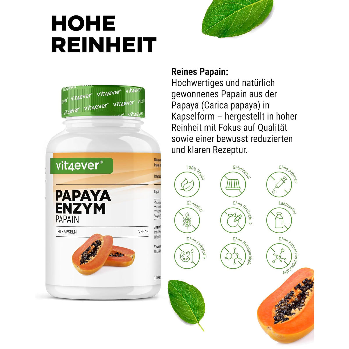 Vit4ever Papaya Enzym 180 Kapseln – empfohlene Anwendung und Einnahme