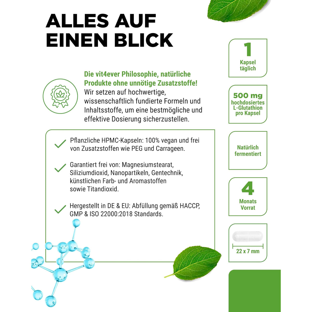Vit4ever L-Glutathion 500mg 120 Kapseln – Produkt aus der Nähe