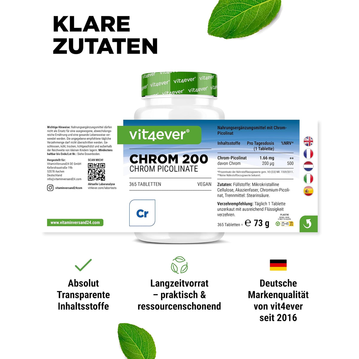 Vit4ever Chrom-Picolinat 200 µg 365 Tabletten – empfohlene Anwendung und Einnahme