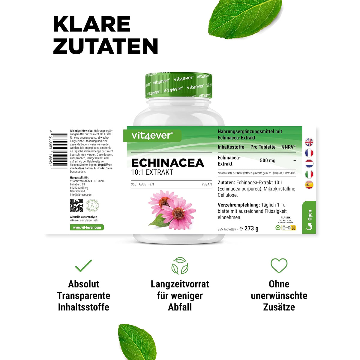 Vit4ever Echinacea Purpurea 500 mg 365 Tabletten – empfohlene Anwendung und Einnahme