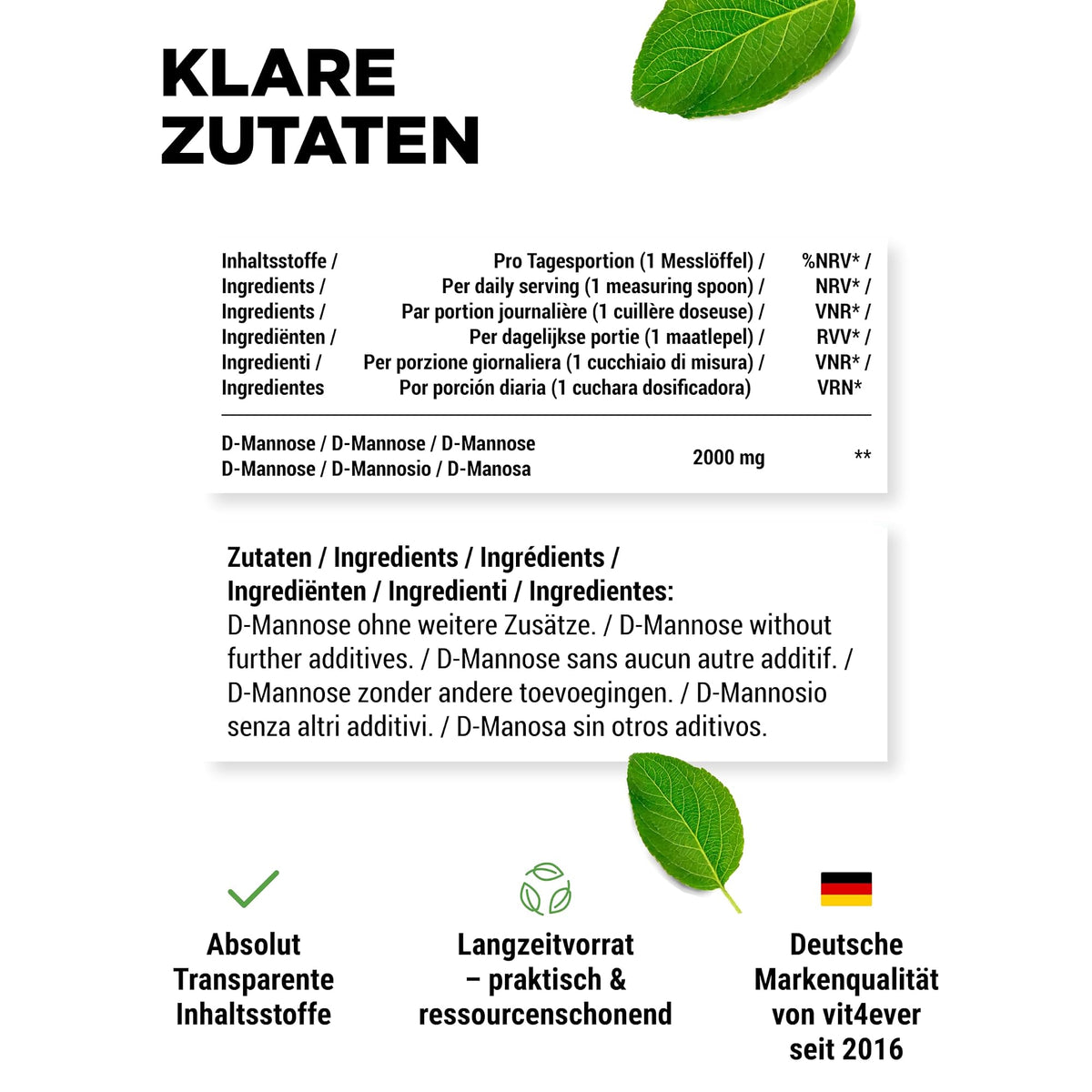 Vit4ever D-Mannose Pulver 250 g – empfohlene Anwendung und Einnahme
