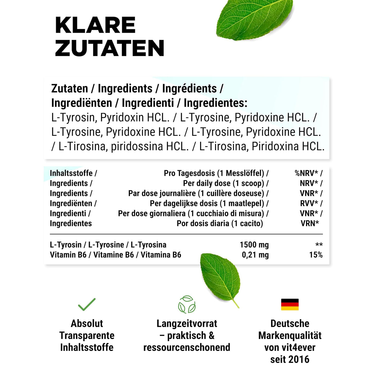 Vit4ever L-Tyrosin Pulver 500 Gramm – empfohlene Anwendung und Einnahme