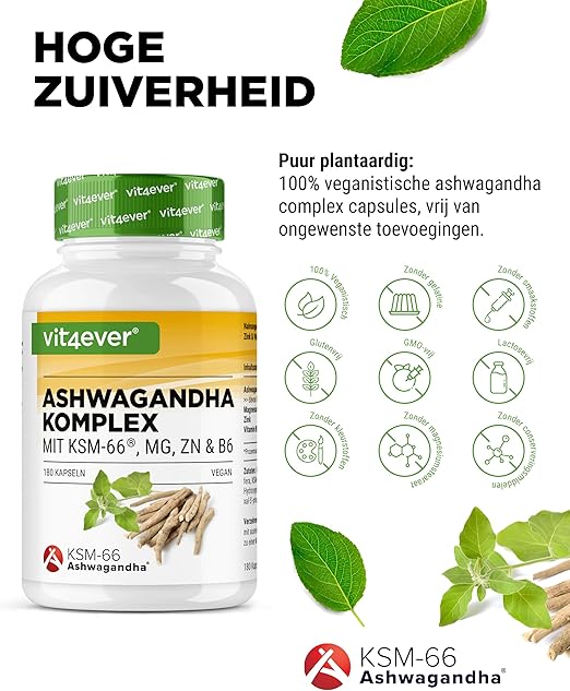 Ashwagandha KSM-66 Complex (mit Magnesium, Zink & B6) | 180 Kapseln | Vit4ever