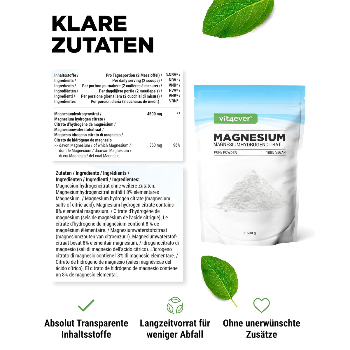 Vit4ever Magnesiumcitrat Pulver 600 g – empfohlene Anwendung und Einnahme