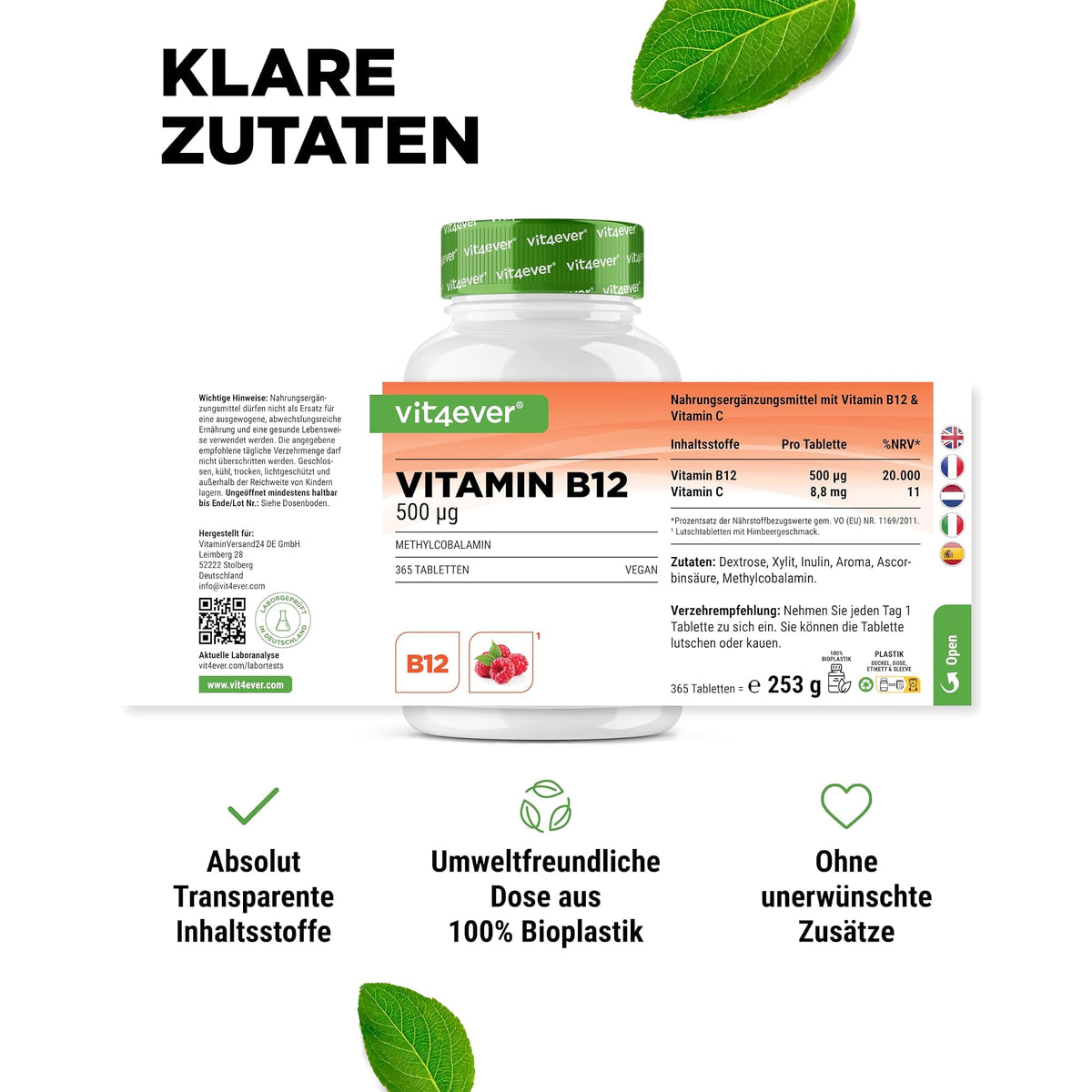 Vit4ever Vitamin B12 500 µg Himbeere (Methylcobalamin) 365 Lutschtabletten – empfohlene Anwendung und Einnahme