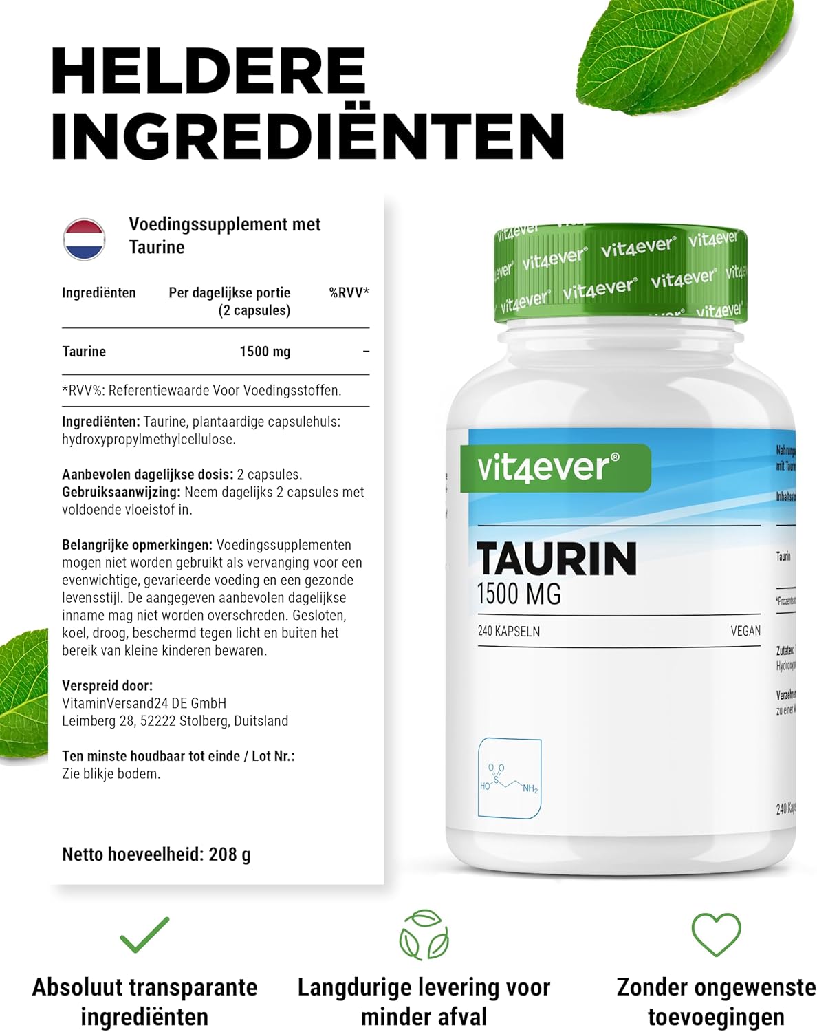 Taurin 1500mg | 240 Kapseln | Vit4ever