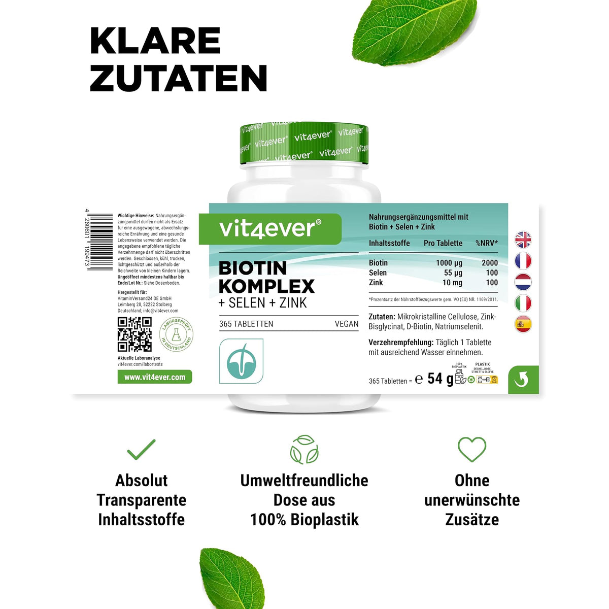 Vit4ever Biotin 10.000 µg mit Selen & Zink 365 Tabletten – empfohlene Anwendung und Einnahme