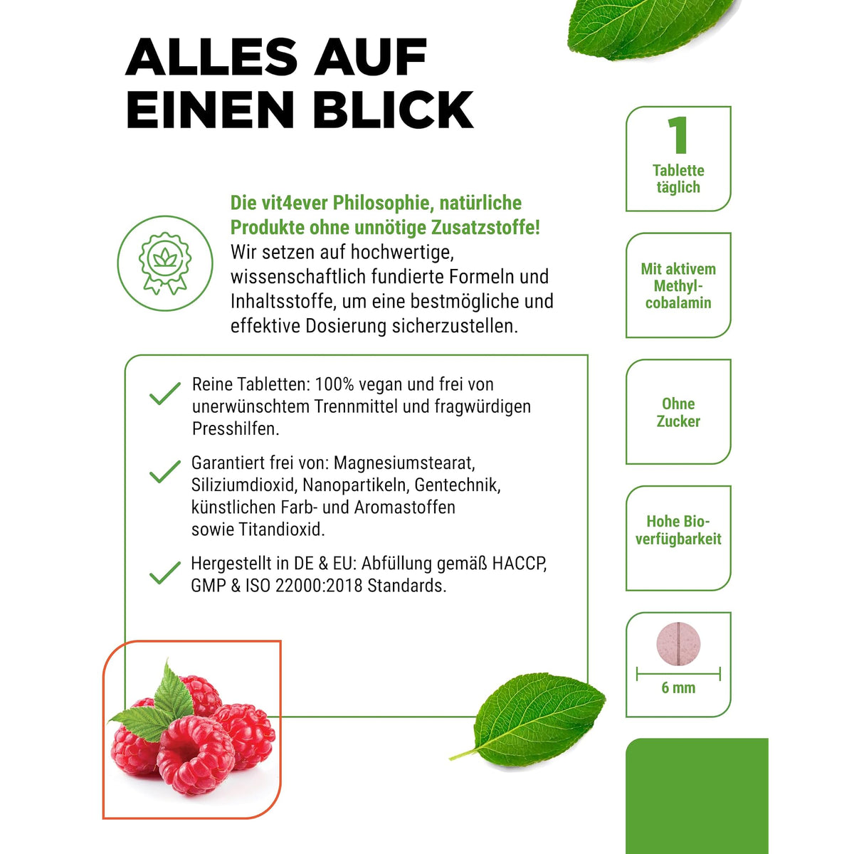 Vit4ever Vitamin B12 500 µg Himbeere (Methylcobalamin) 365 Lutschtabletten – Produkt aus der Nähe