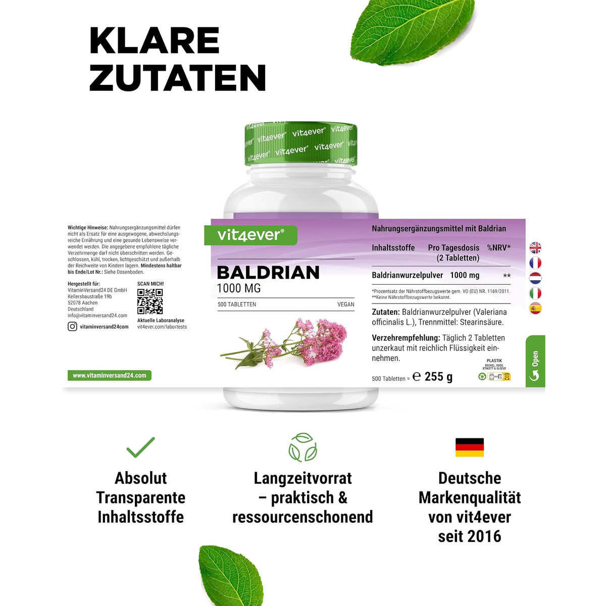 Vit4ever Baldrian 500mg 500 Tabletten – empfohlene Anwendung und Einnahme