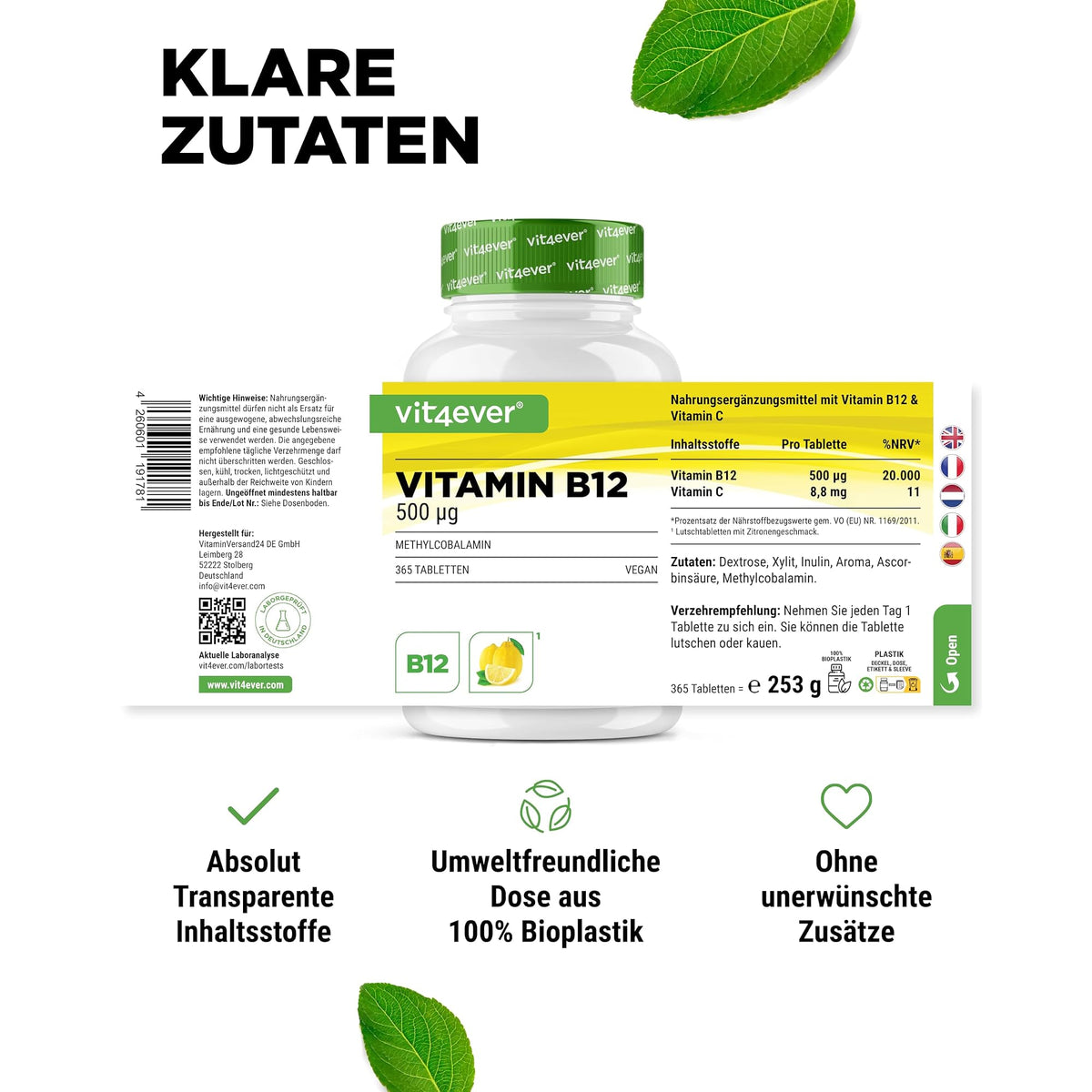 Vit4ever Vitamin B12 500 µg Zitrone (Methylcobalamin) 365 Lutschtabletten – empfohlene Anwendung und Einnahme