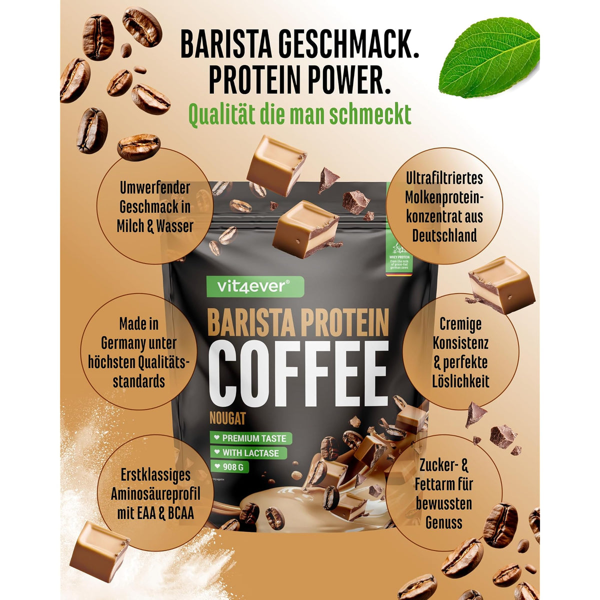 Vit4ever Barista Whey Nougat 908 g – Nährwerte und Zutaten auf der Verpackung