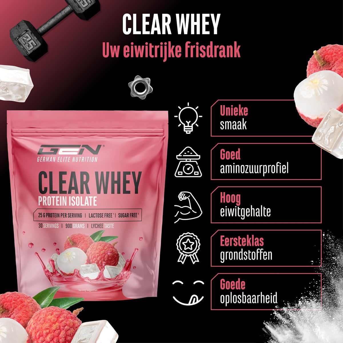 Clear Whey Protein Isolate Lychee | 900 g | German Elite Nutrition