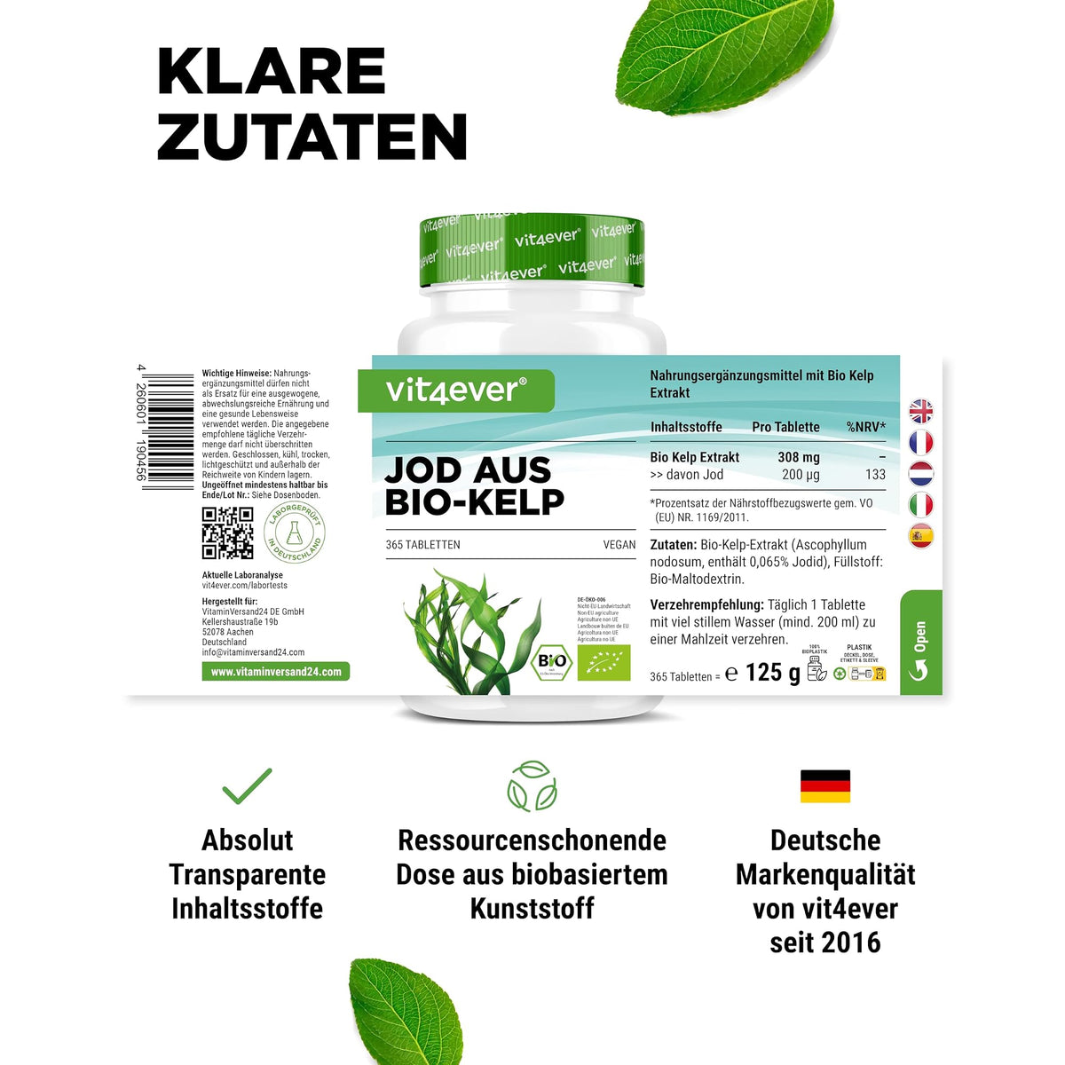 Vit4ever Jod aus Bio Kelp 200 µg 365 Tabletten – empfohlene Anwendung und Einnahme