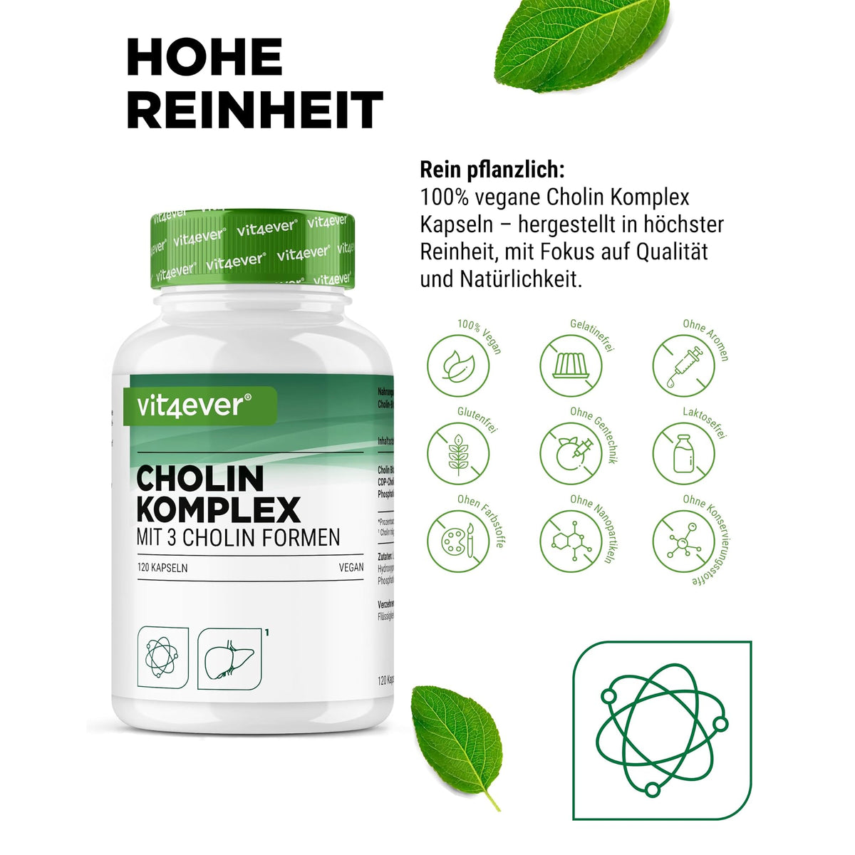 Vit4ever Cholin-Komplex mit 3 Formen 120 Kapseln – Nährwerte und Zutaten auf der Verpackung