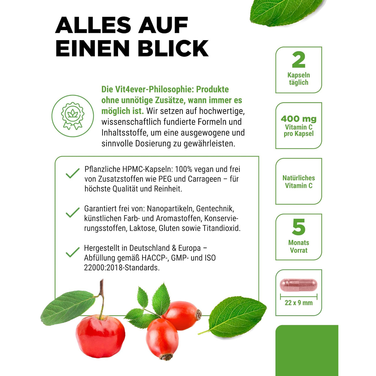 Vit4ever Vitamin C Complex (Acerola + Hagebutte) 300 Kapseln – Produkt aus der Nähe