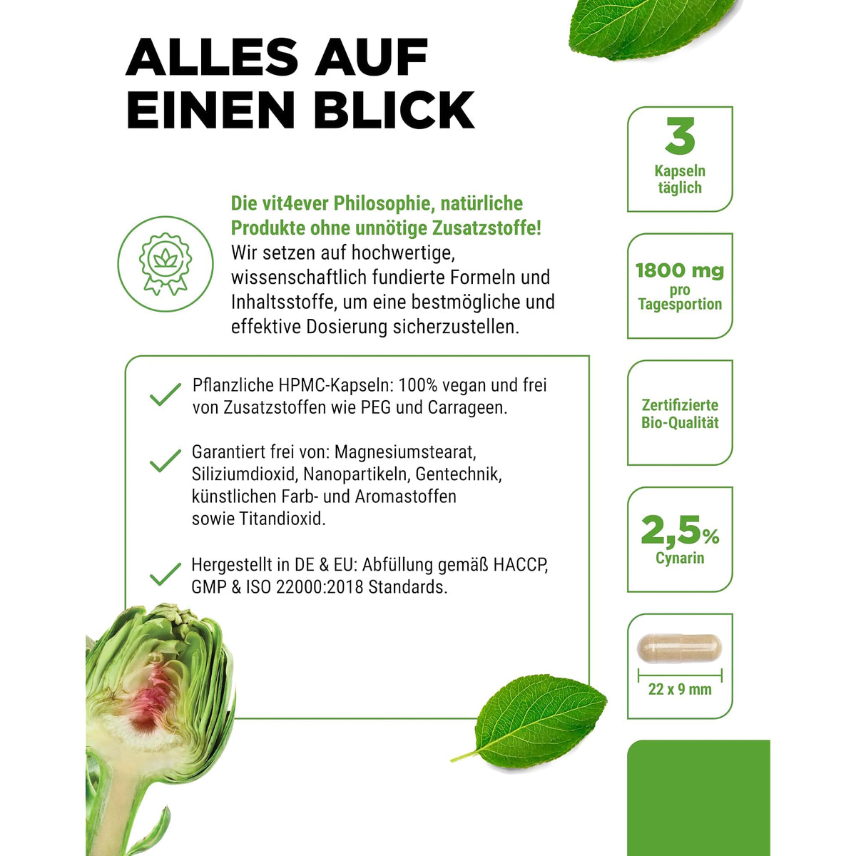 Vit4ever Bio Artischocken-Extrakt 20:1 240 Kapseln – Produkt aus der Nähe