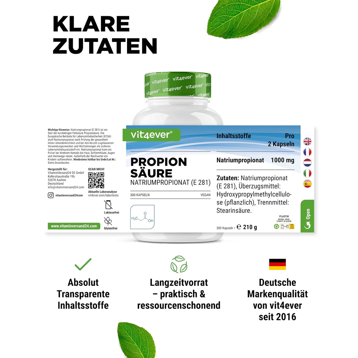 Vit4ever Propionsäure 500 mg 300 Kapseln – empfohlene Anwendung und Einnahme