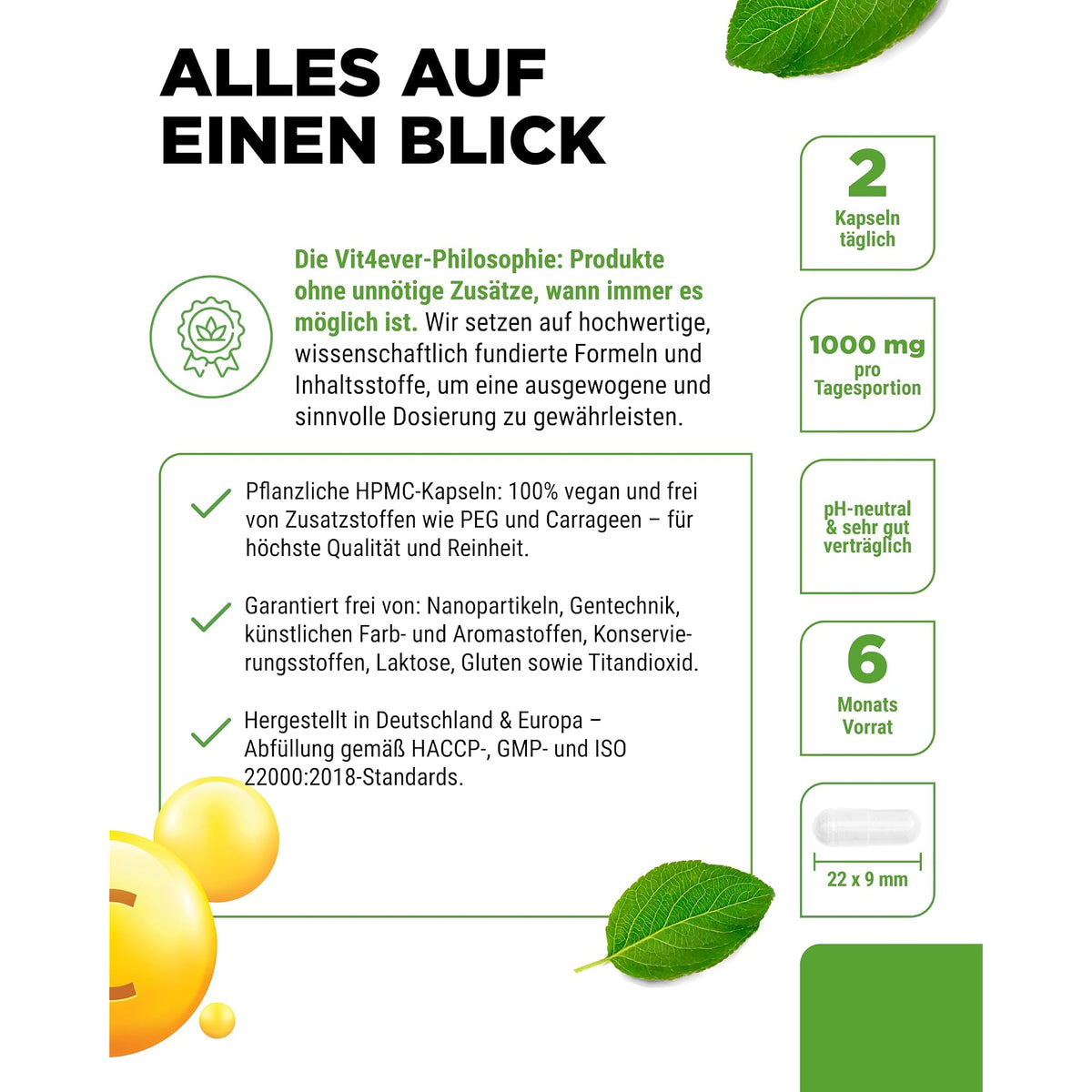 Vit4ever Gepufferte Vitamin C 1000 mg 365 Kapseln – Produkt aus der Nähe
