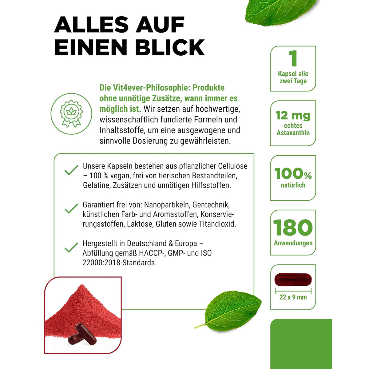 Vit4ever Astaxanthin 12mg AstaGuard® 90 Kapseln – Produkt aus der Nähe