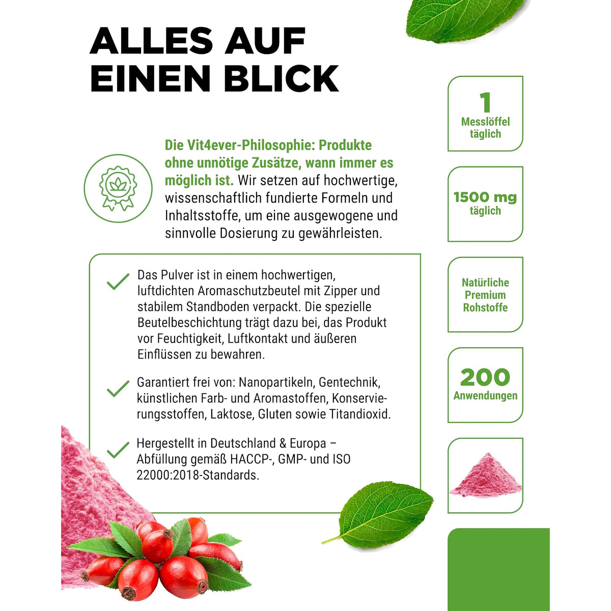 Vit4ever Acerola-Pulver natürliches Vitamin C 300 g – Produkt aus der Nähe