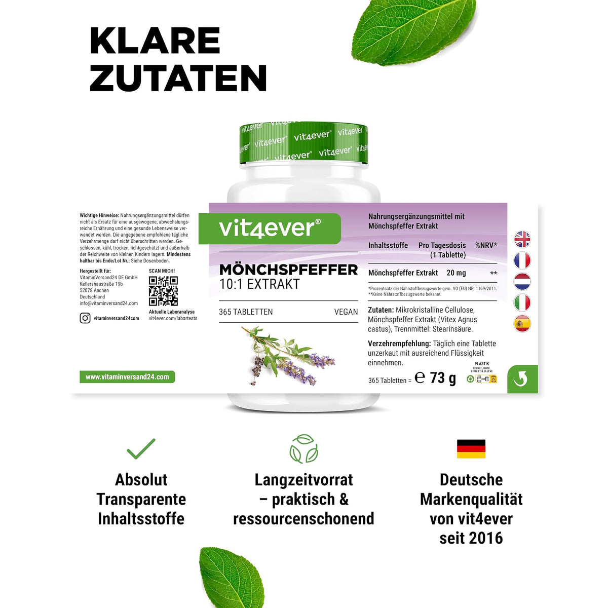 Vit4ever Mönchspfeffer Extrakt 365 Tabletten – empfohlene Anwendung und Einnahme
