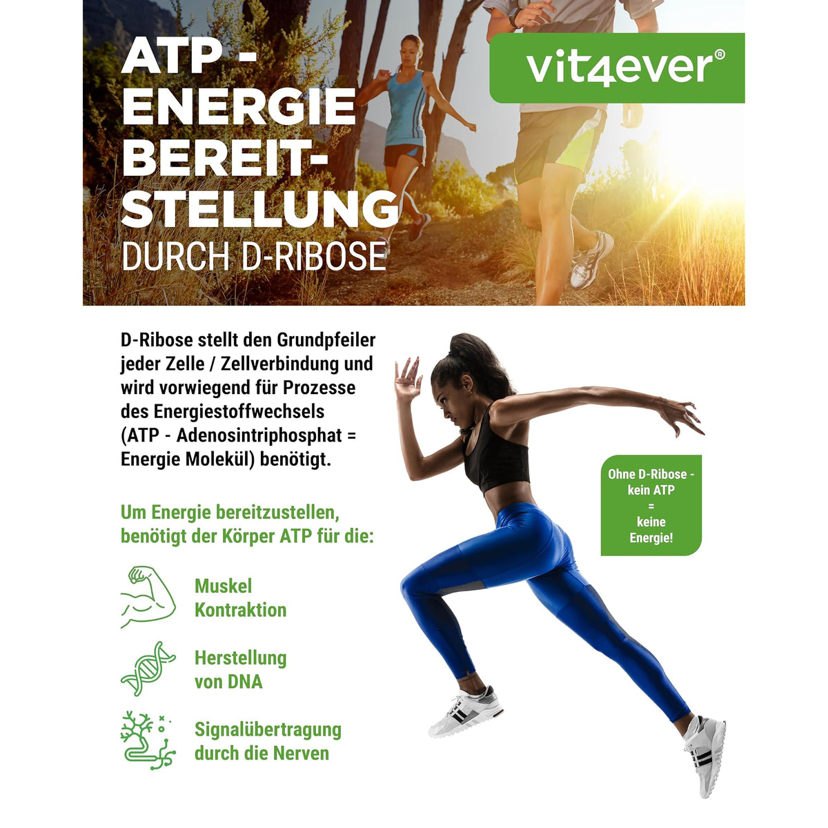 Vit4ever D-Ribose Pulver 320 g – Nährwerte und Zutaten auf der Verpackung