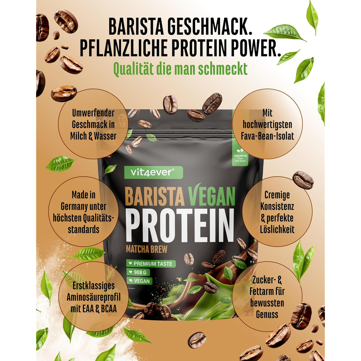 Vit4ever Vegan Barista Whey Matcha 908 g – Produkt aus der Nähe