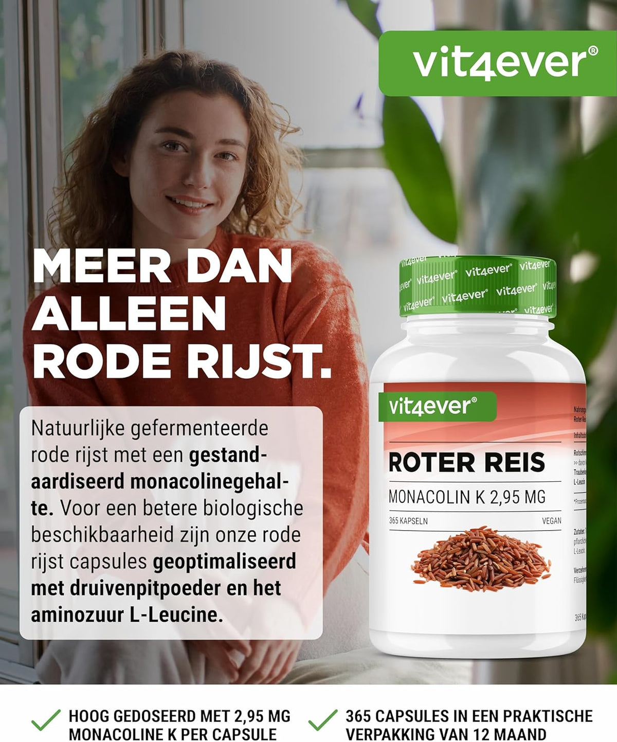 Rotschimmelreis-Extrakt | 2,95 mg Monacolin K | 365 Kapseln | Vit4ever