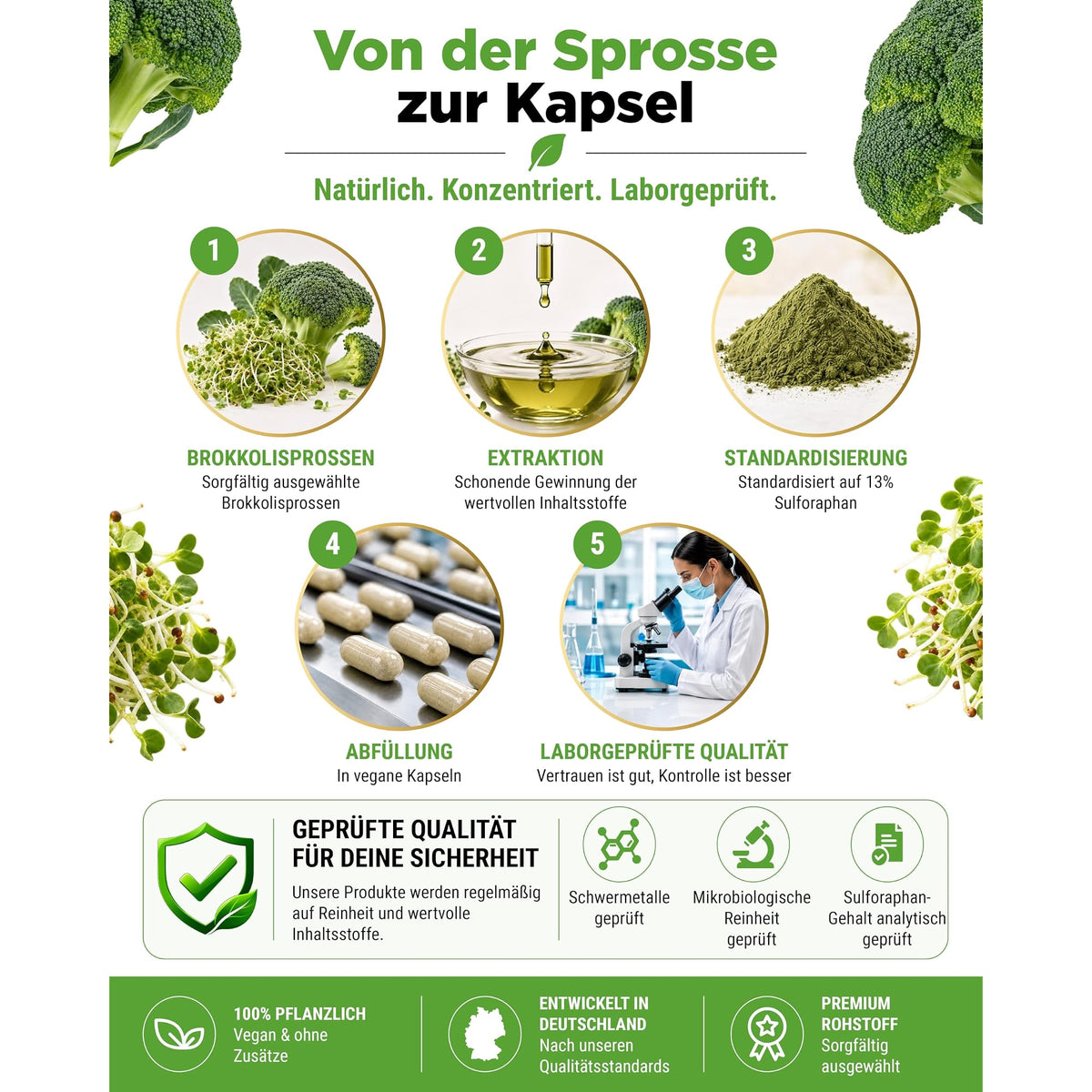 Vit4ever Brokkolisprossen-Extrakt 13% Sulforaphan 180 Kapseln – Nährwerte und Zutaten auf der Verpackung