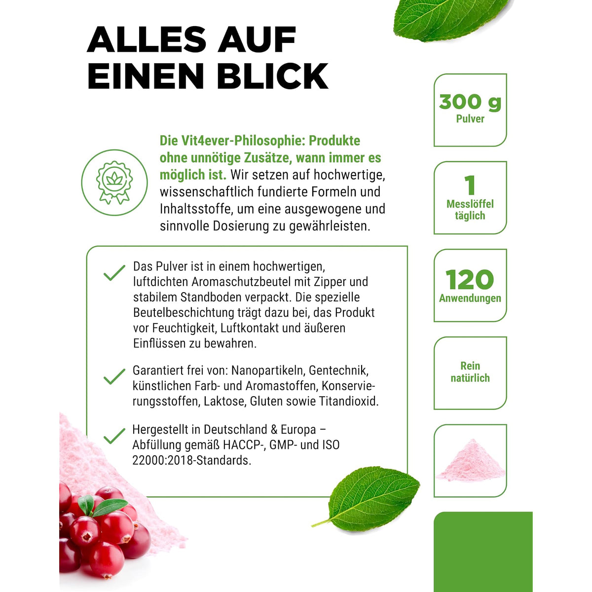 Vit4ever D-Mannose + Cranberry Pulver 250 g – Produkt aus der Nähe