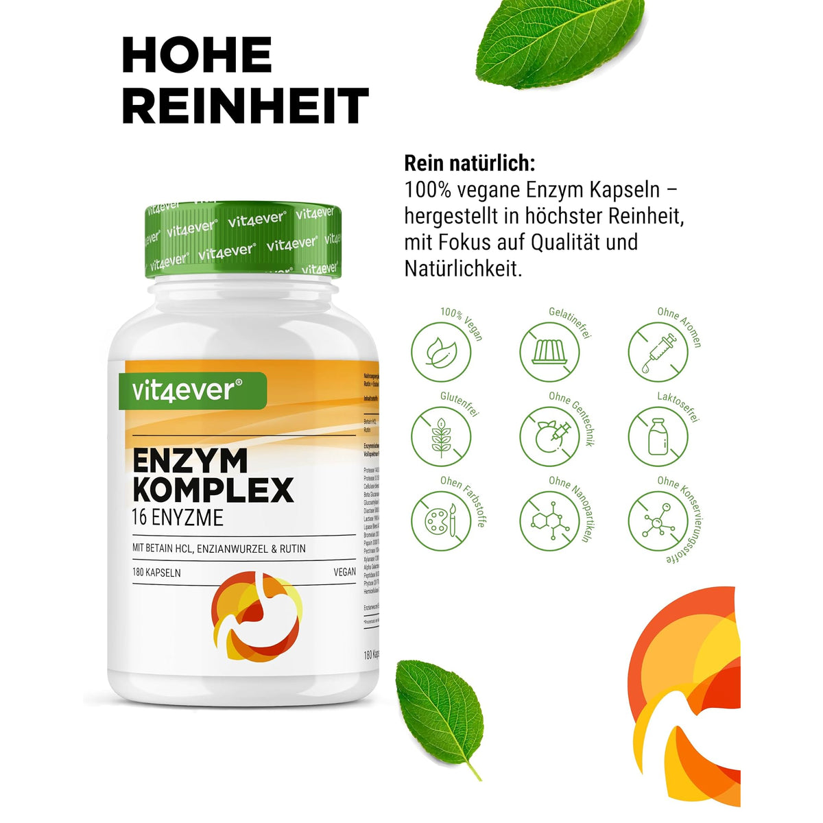 Vit4ever Enzymkomplex mit Bromelain, Papain & Rutin 180 Kapseln – Nährwerte und Zutaten auf der Verpackung