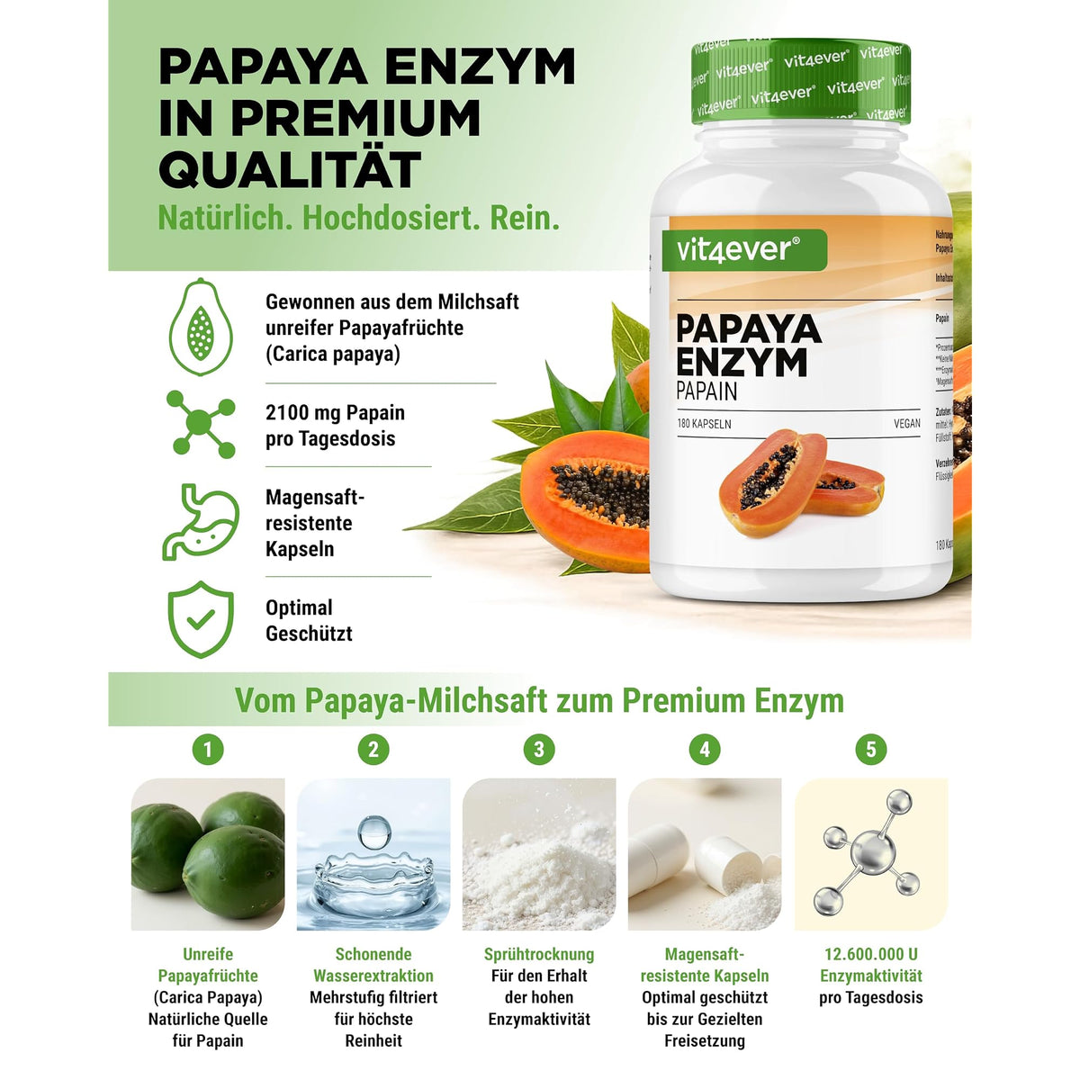 Vit4ever Papaya Enzym 180 Kapseln – Produkt aus der Nähe