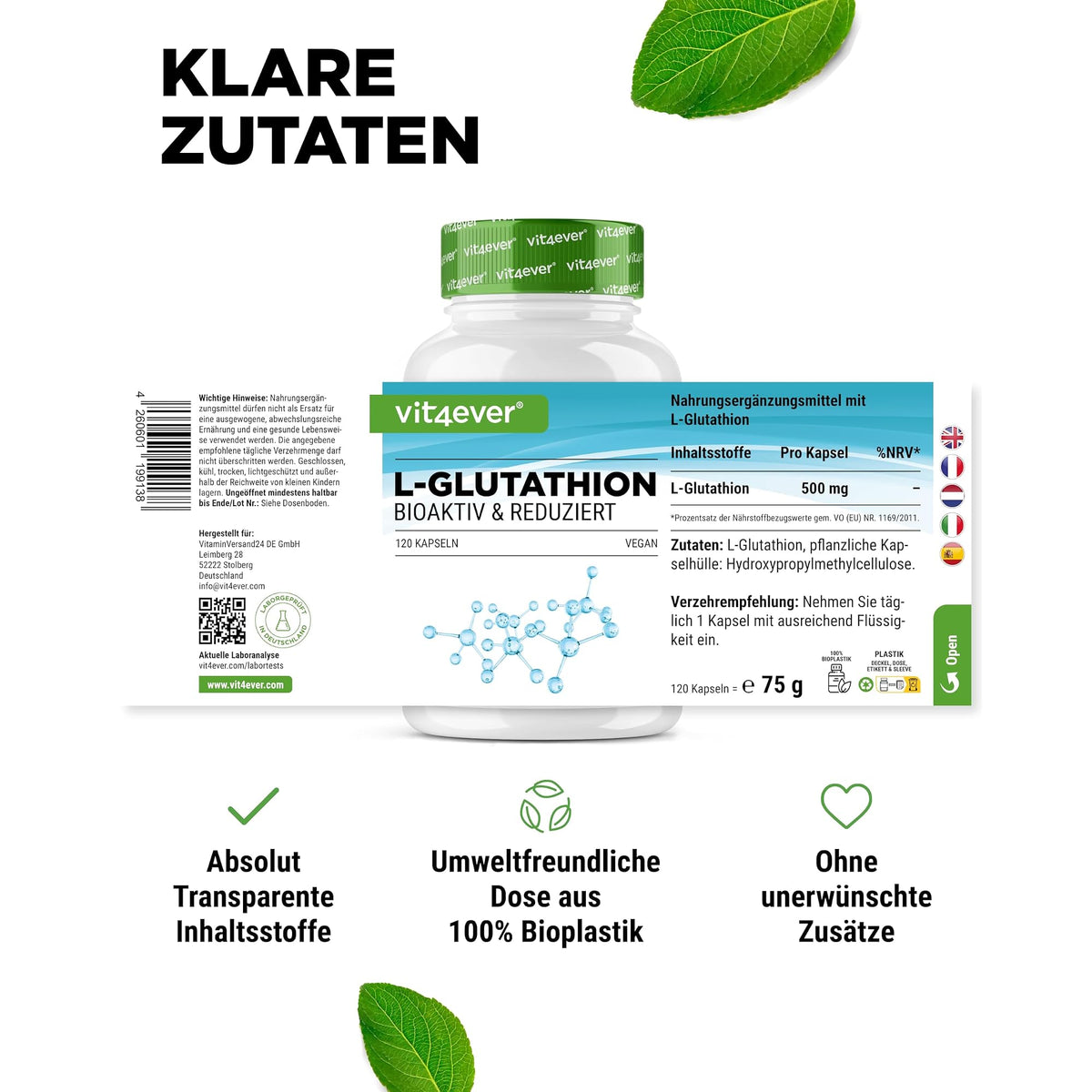 Vit4ever L-Glutathion 500mg 120 Kapseln – empfohlene Anwendung und Einnahme