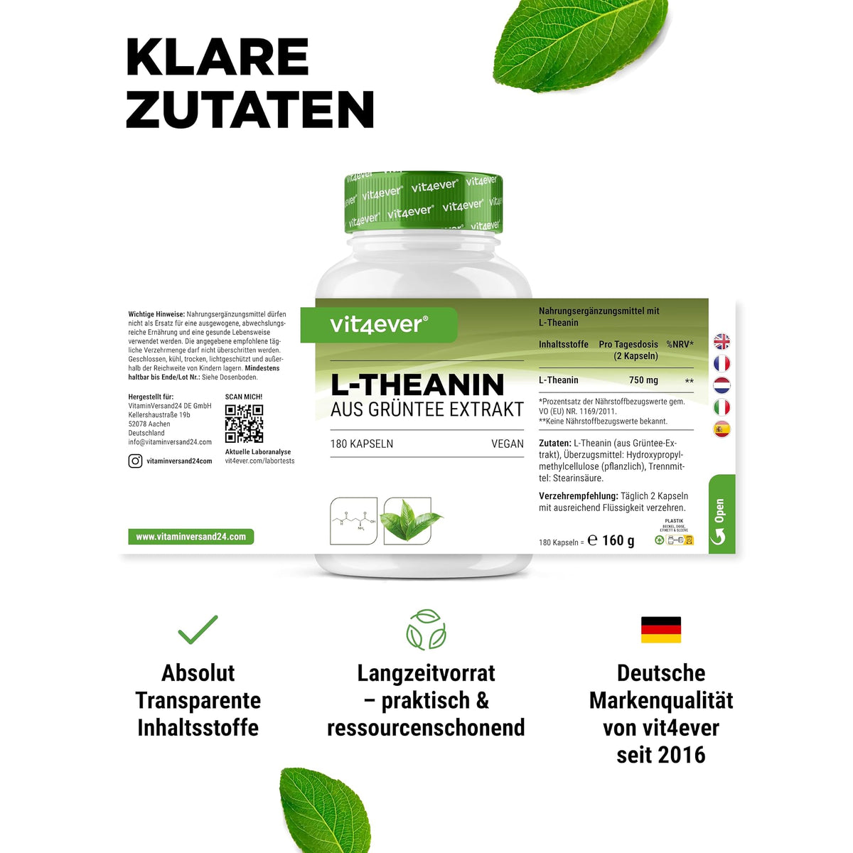 Vit4ever L-Theanin 750mg 180 Kapseln – empfohlene Anwendung und Einnahme