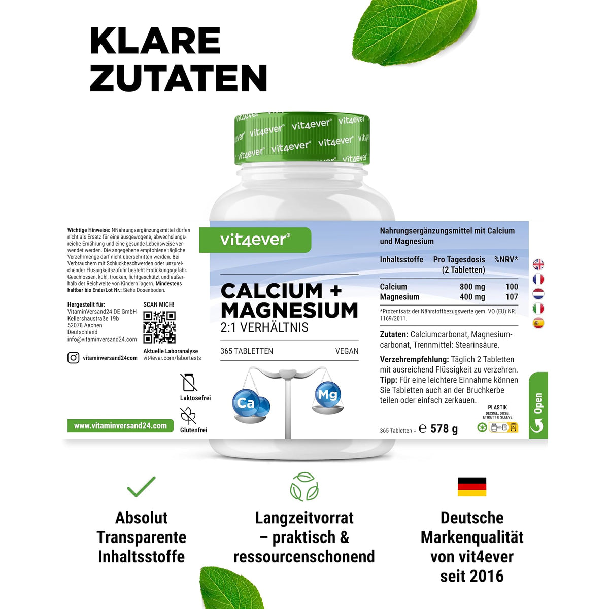 Vit4ever Calcium + Magnesium 2:1 180 & 365 Tabletten – empfohlene Anwendung und Einnahme