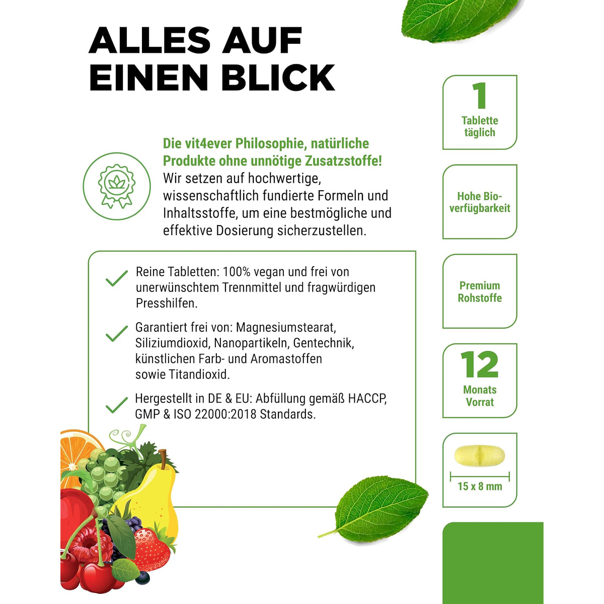 Vit4ever Multivitamin A-Z + Aminosäuren + Mineralien 365 Tabletten – Verpackung Rückseite