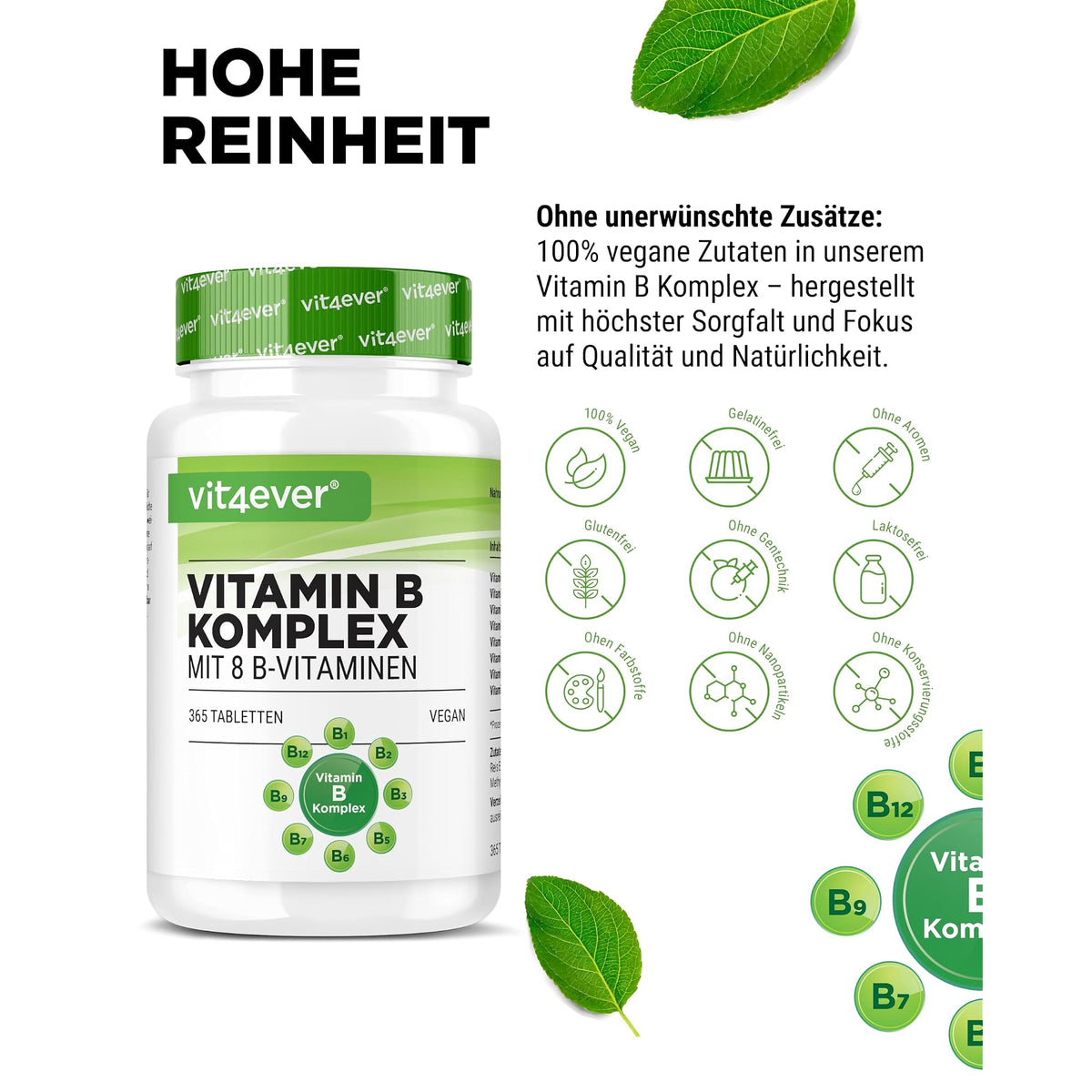 Vit4ever Vitamin B-Komplex 365 Tabletten – Nährwerte und Zutaten auf der Verpackung