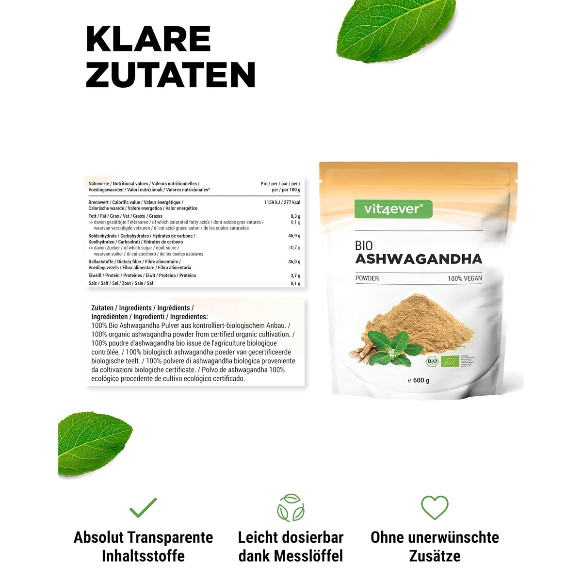 Vit4ever Ashwagandha Pulver Bio 600g – empfohlene Anwendung und Einnahme