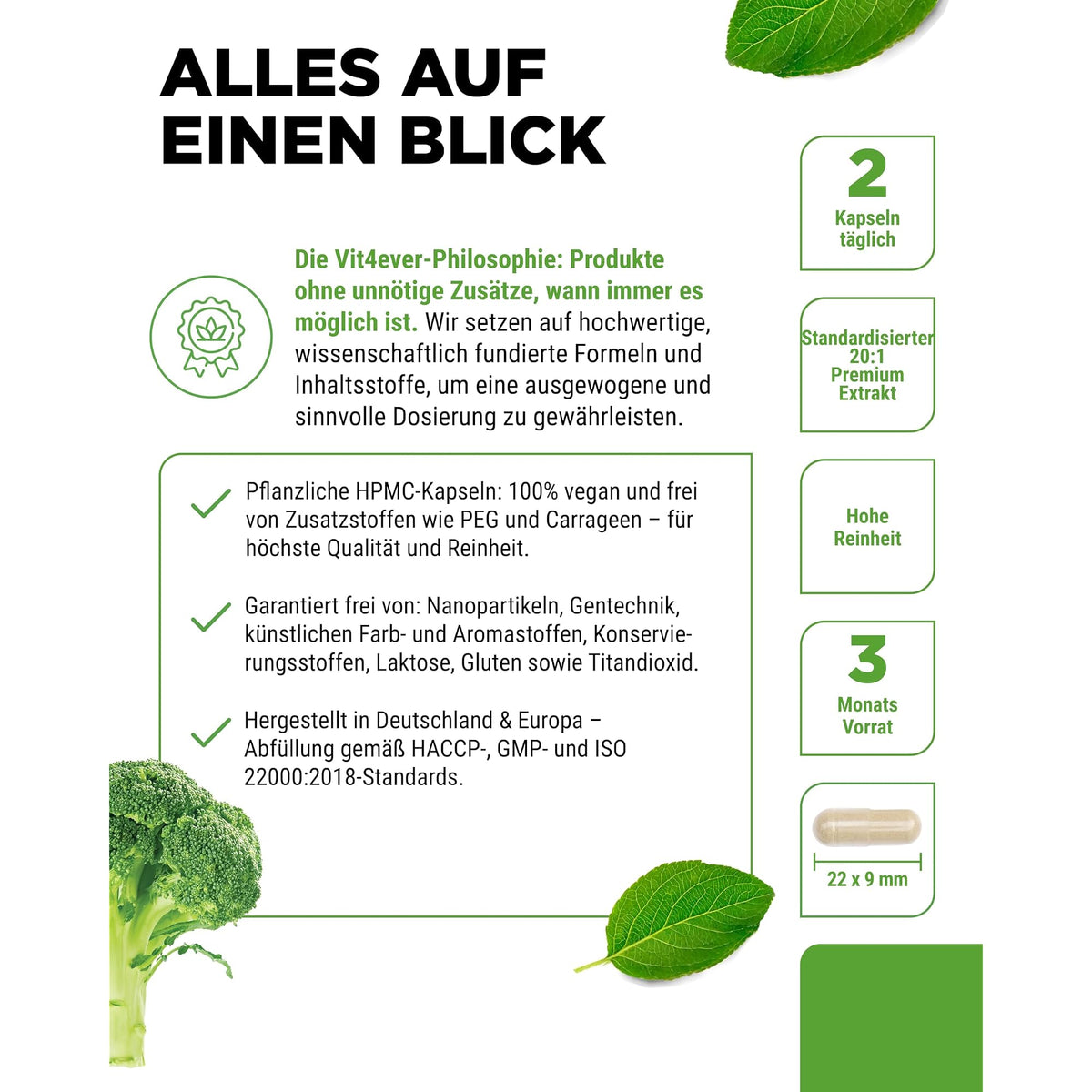 Vit4ever Brokkolisprossen-Extrakt 13% Sulforaphan 180 Kapseln – empfohlene Anwendung und Einnahme