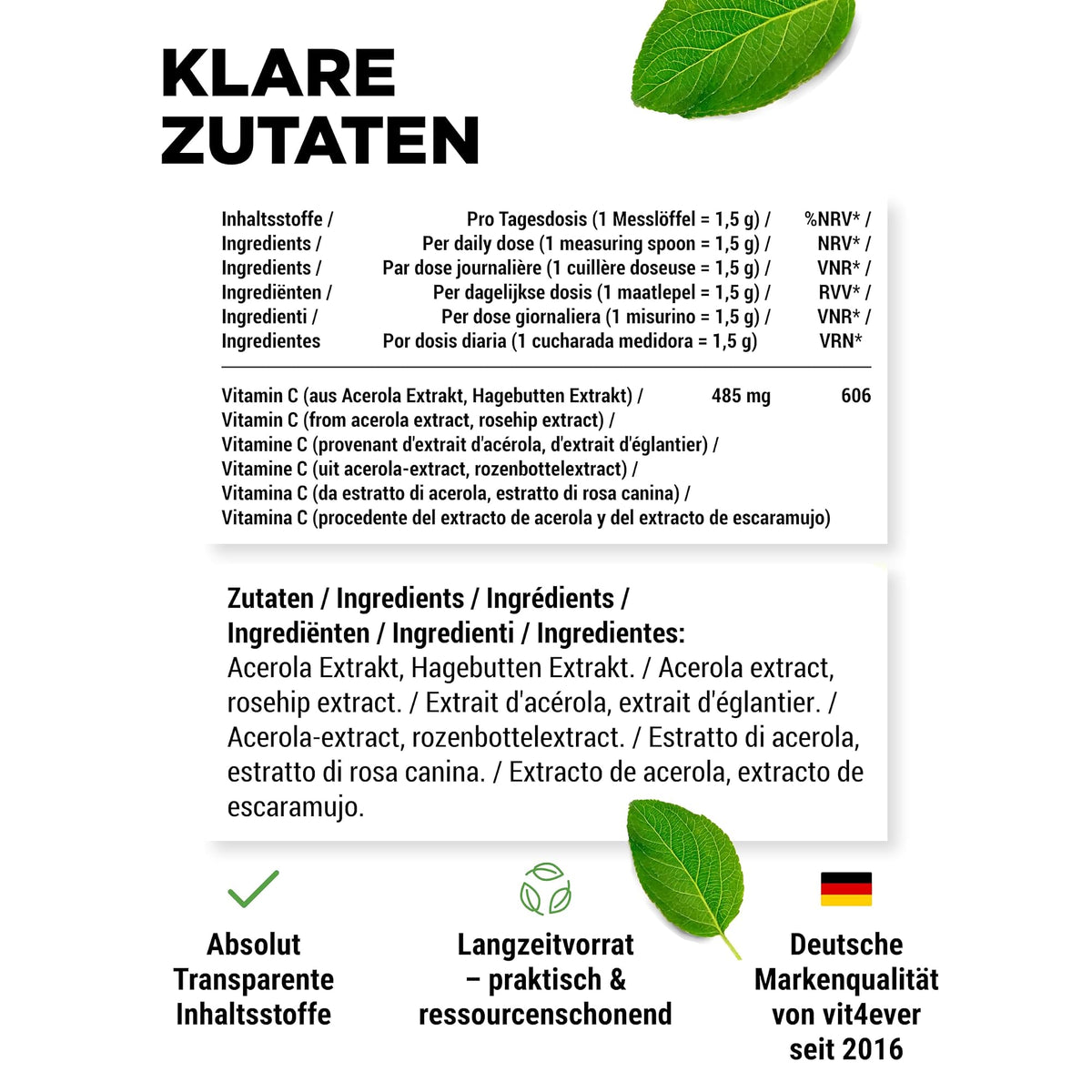 Vit4ever Acerola-Pulver natürliches Vitamin C 300 g – empfohlene Anwendung und Einnahme