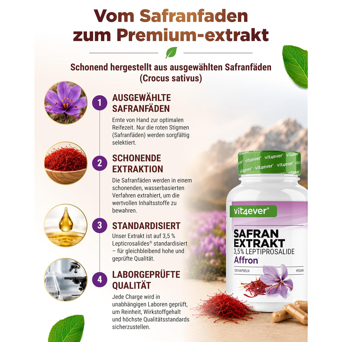 Vit4ever Safran-Extrakt Affron 30mg 120 Kapseln – Produkt aus der Nähe