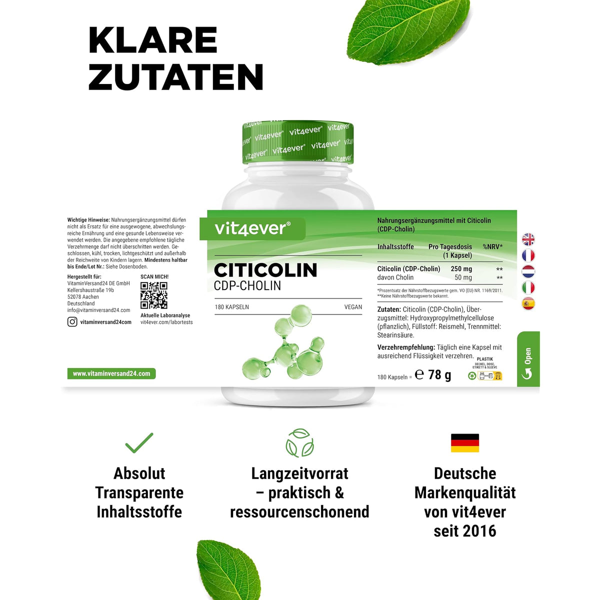 Vit4ever CDP-Cholin (Citicolin) 180 Kapseln – empfohlene Anwendung und Einnahme