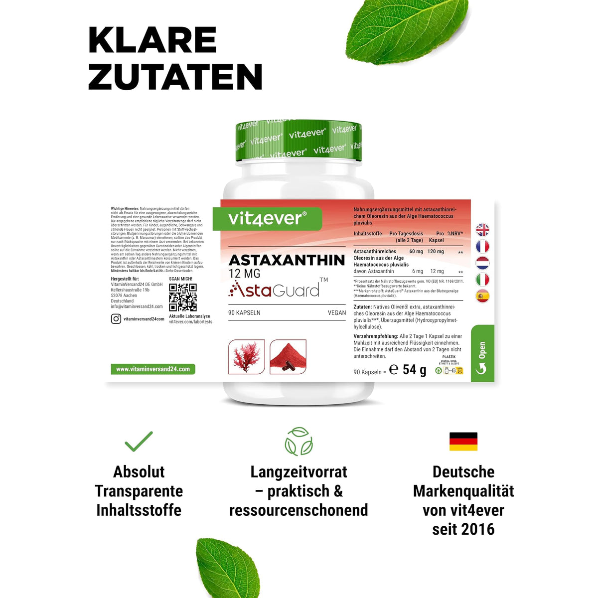 Vit4ever Astaxanthin 12mg AstaGuard® 90 Kapseln – empfohlene Anwendung und Einnahme