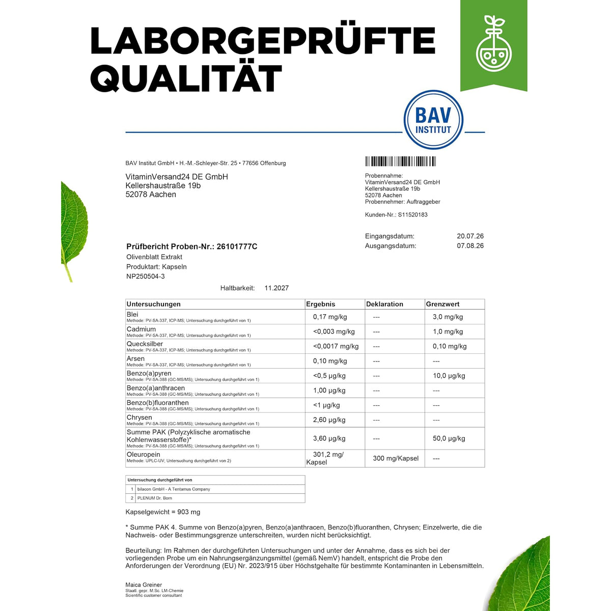 Vit4ever Olivenblattextrakt 650mg (40% Oleuropein) 180 Kapseln – mehrsprachiges Etikett