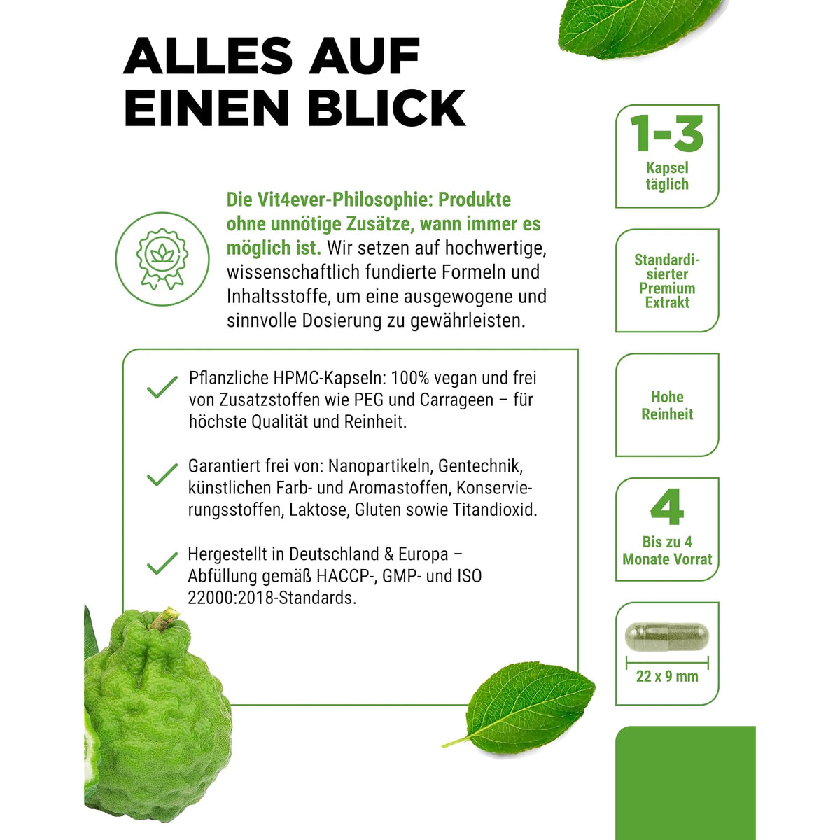 Vit4ever Citrus Bergamot 750 mg 30% Polyphenole 120 Kapseln – Produkt aus der Nähe