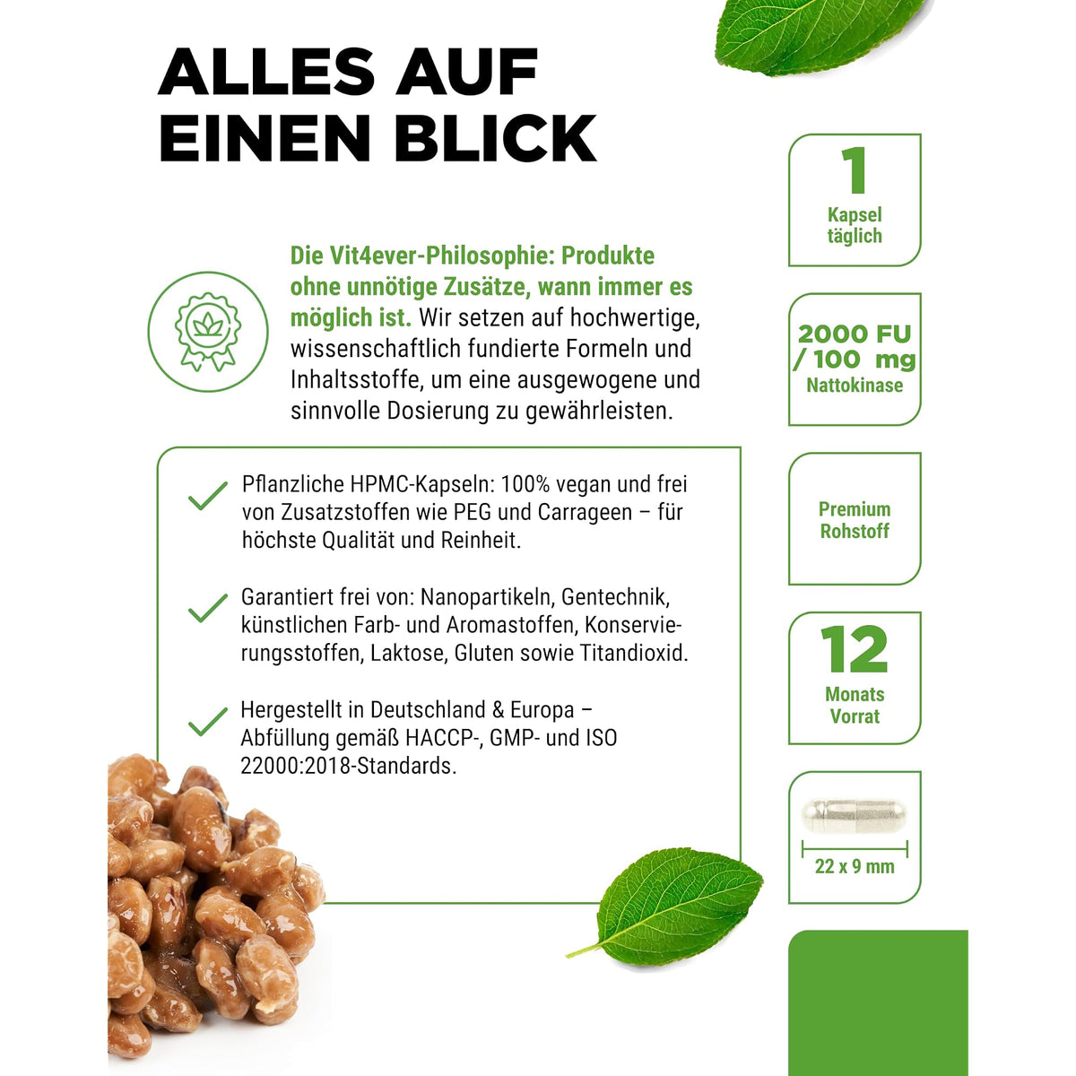 Vit4ever Nattokinase 100mg (2000 FU) 180 / 365 Kapseln – Produkt aus der Nähe
