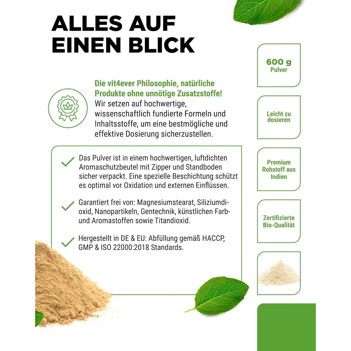 Vit4ever Ashwagandha Pulver Bio 600g – Produkt aus der Nähe