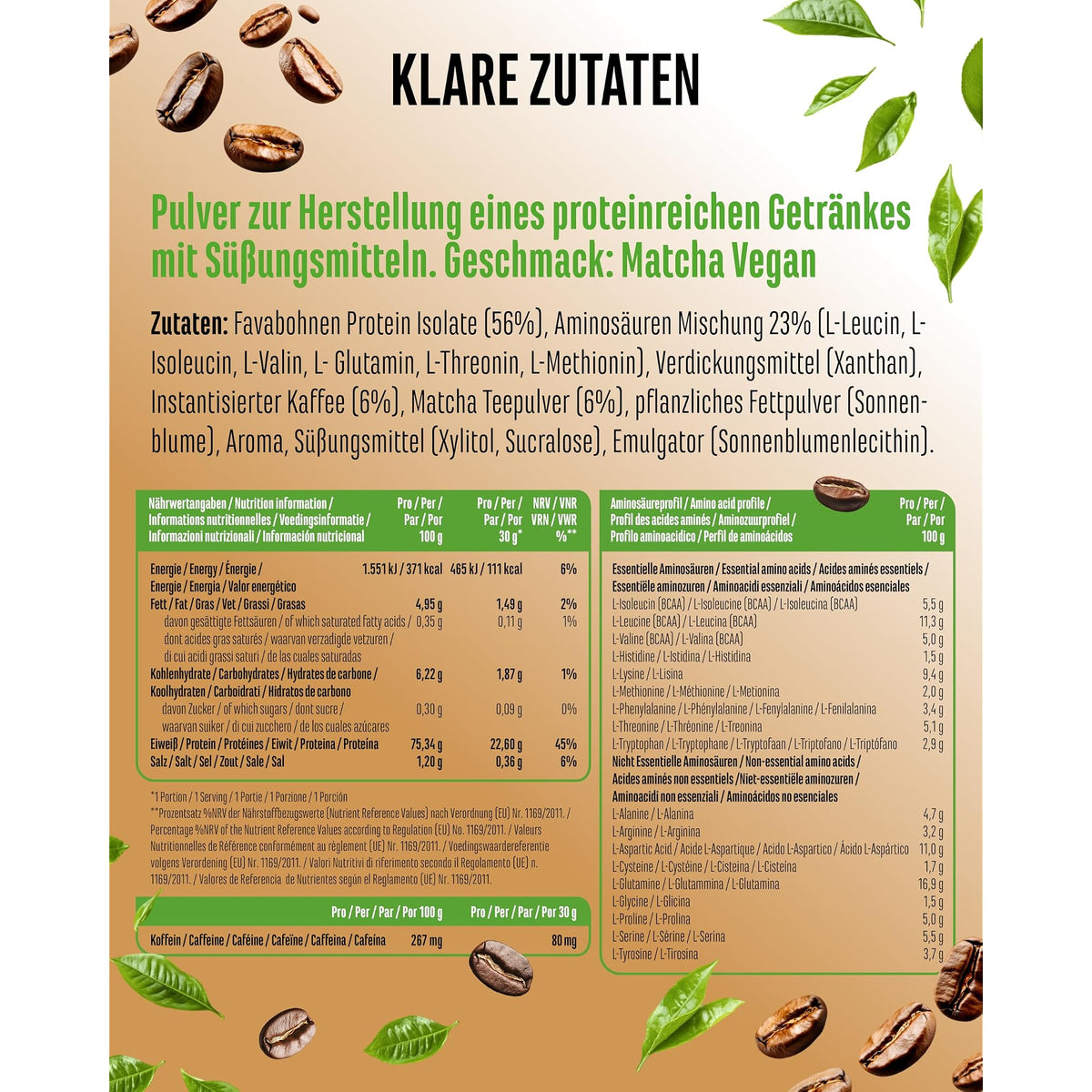 Vit4ever Vegan Barista Whey Matcha 908 g – Etikett mit Inhaltsstoffen und Dosierung