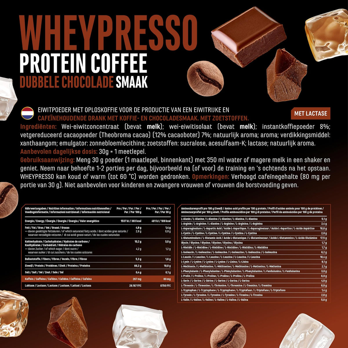 German Elite Nutrition Wheypresso Protein Coffee Dubbele chocolade 908 g - sportsupplement voor dagelijks gebruik
