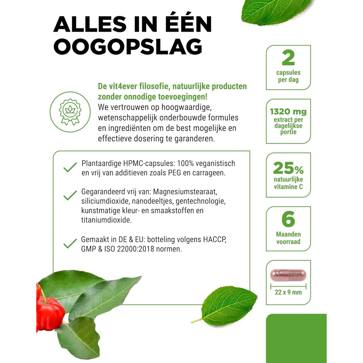 Acerola-Extrakt natürliches Vitamin C | 240 Kapseln | Vit4ever